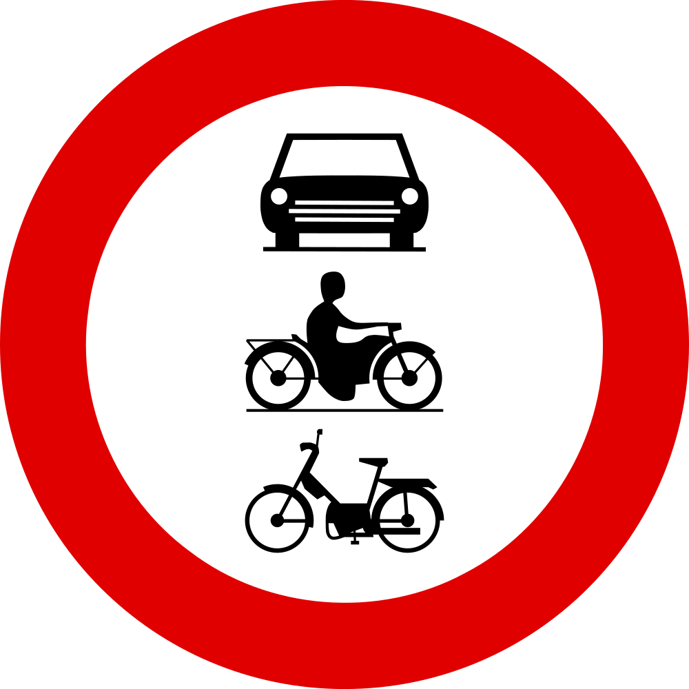 Brommers, motors en auto's verboden.