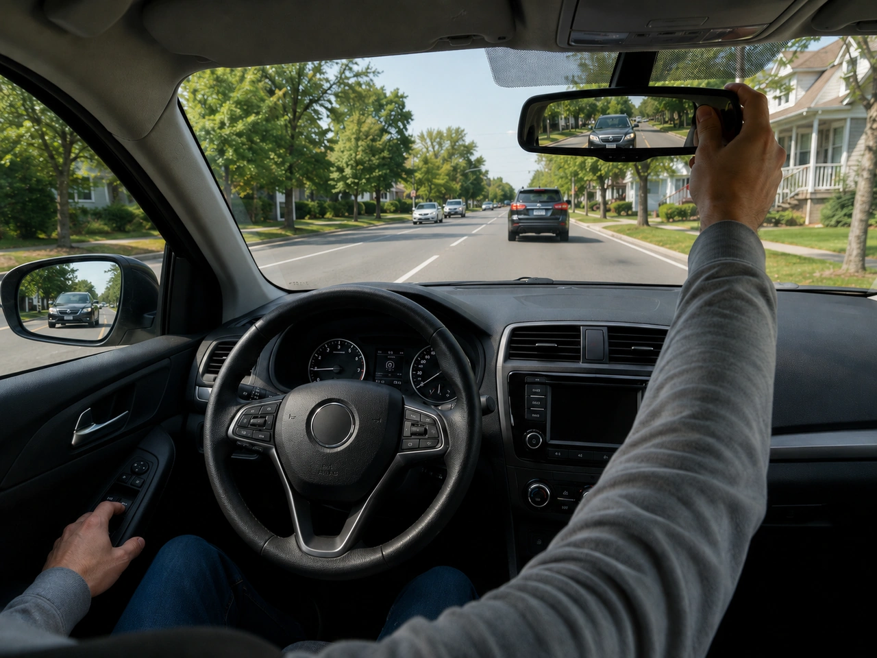You should adjust your mirrors before you start driving.