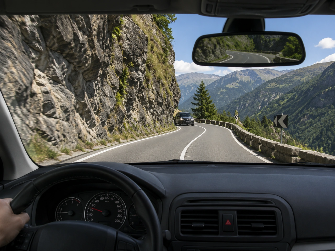 Como deve aproximar-se de uma curva apertada numa estrada de montanha?