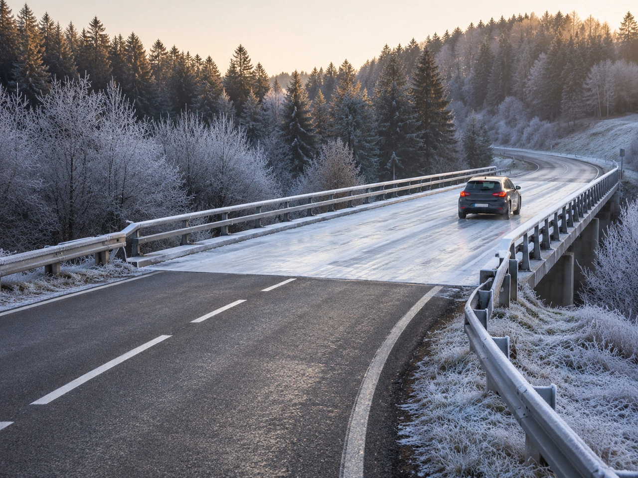 Why can bridges and overpasses become icy before nearby roads?
