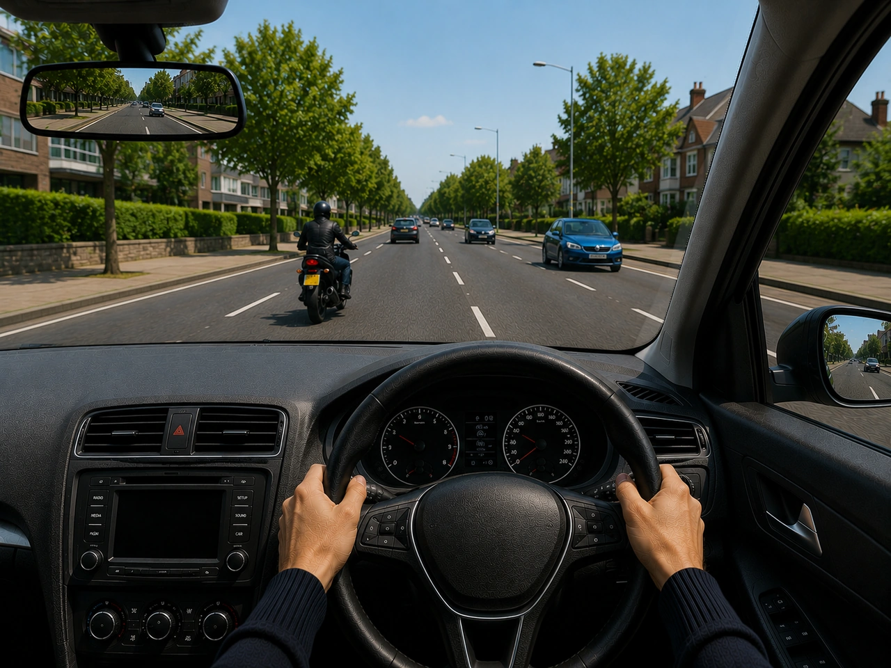 Why should you check for motorcyclists before changing lanes?