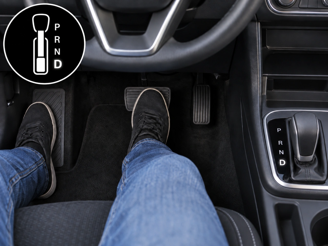 O que deve fazer quando um veículo automático está parado em D?