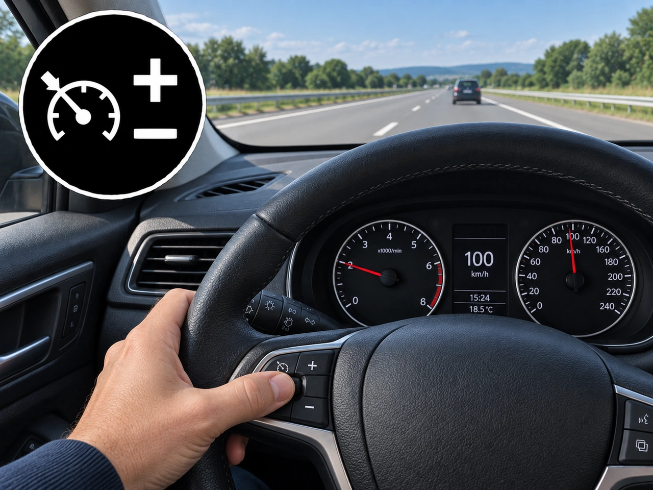 What do the + and − controls of cruise control normally do?