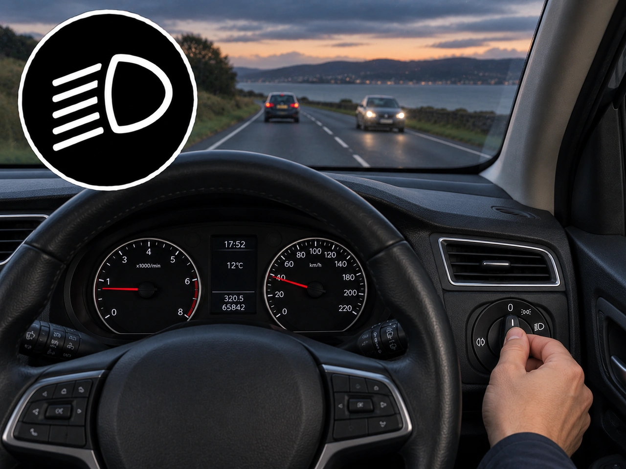 Which control is normally used to switch on the dipped headlights?