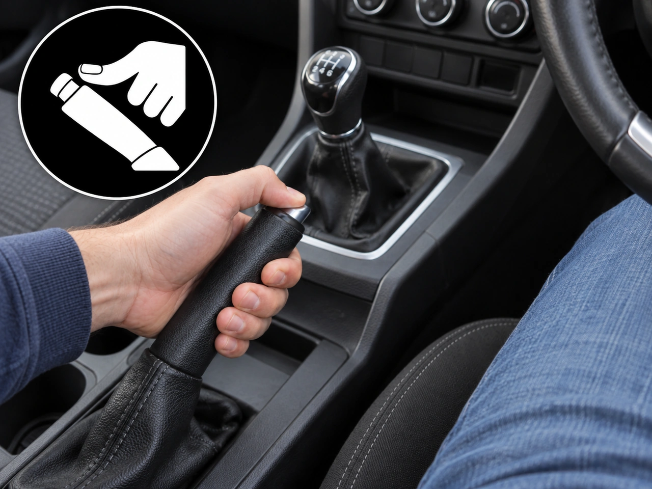 Para que serve o botão numa alavanca de travão de mão manual?