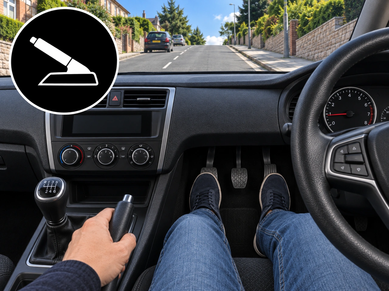 Como pode o travão de estacionamento ajudar ao arrancar numa subida?