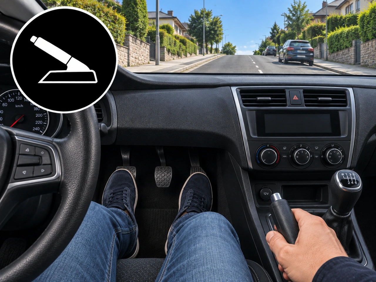Como pode o travão de estacionamento ajudar ao arrancar numa subida?