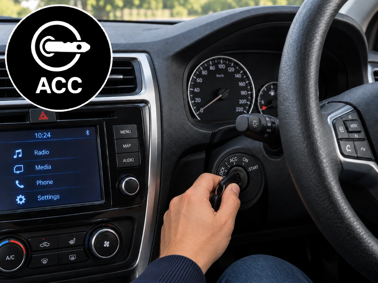 What does the ACC position of a traditional ignition switch normally allow?