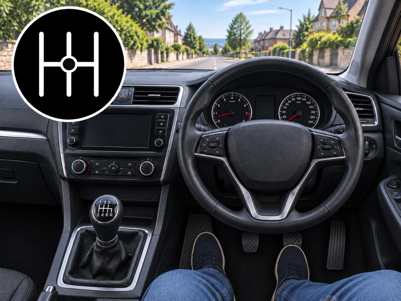 What should you normally do with the gearbox during a longer stop in a manual vehicle?