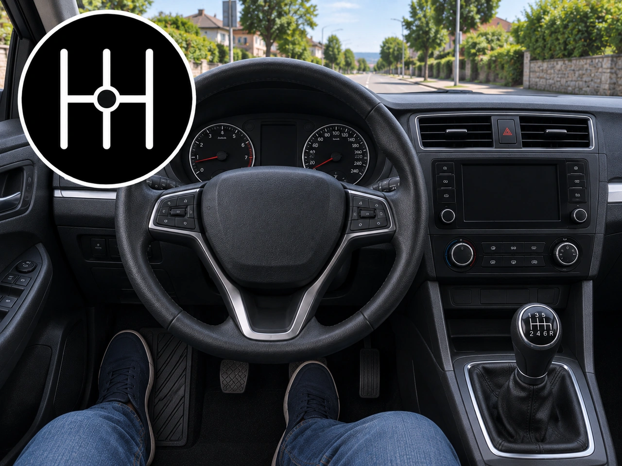 What should you normally do with the gearbox during a longer stop in a manual vehicle?