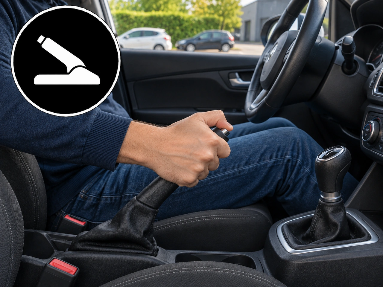 What should you do with the parking brake before leaving a parked vehicle?
