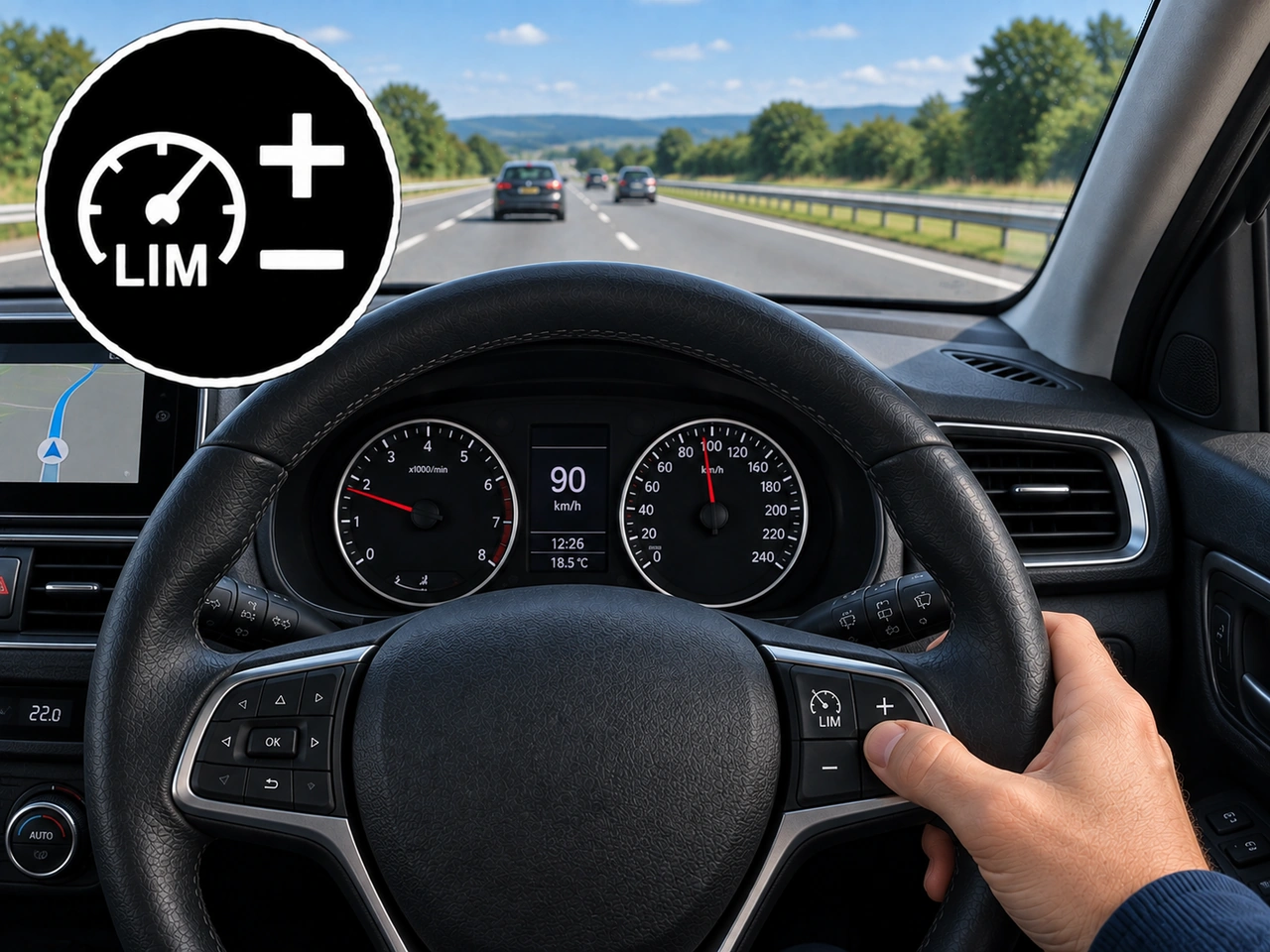 What do the + and − controls normally adjust when the speed limiter is active?