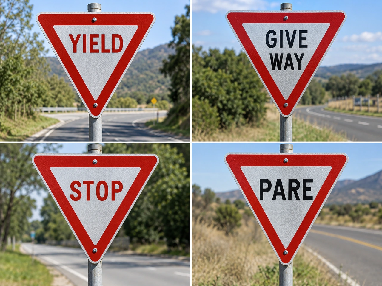 What wording is commonly shown on give-way signs in Hungary?