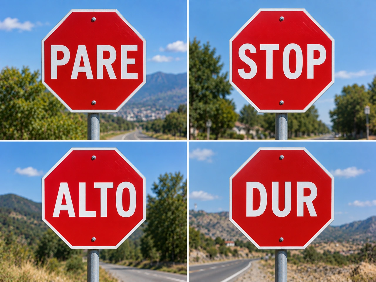 What word is commonly shown on STOP signs in Hungary?