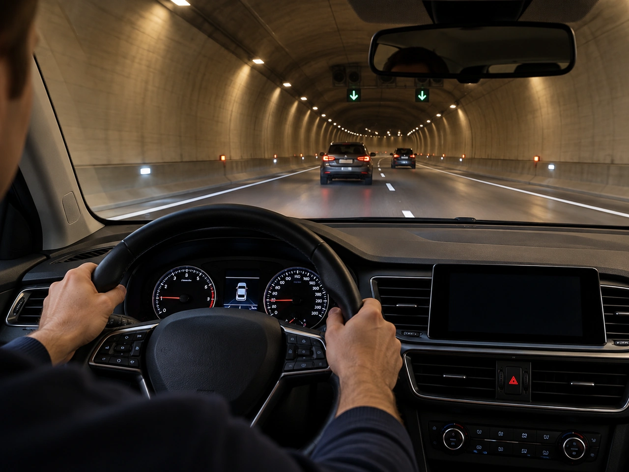 Must cars use dipped headlights solely because they enter a tunnel in Brussels?