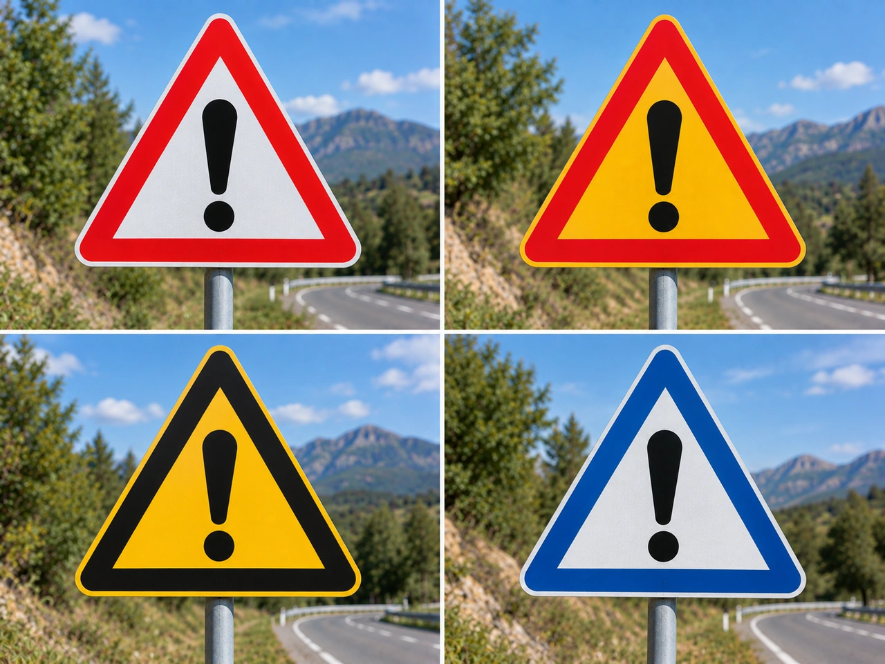 Which colour combination is commonly used for warning signs in Canada?