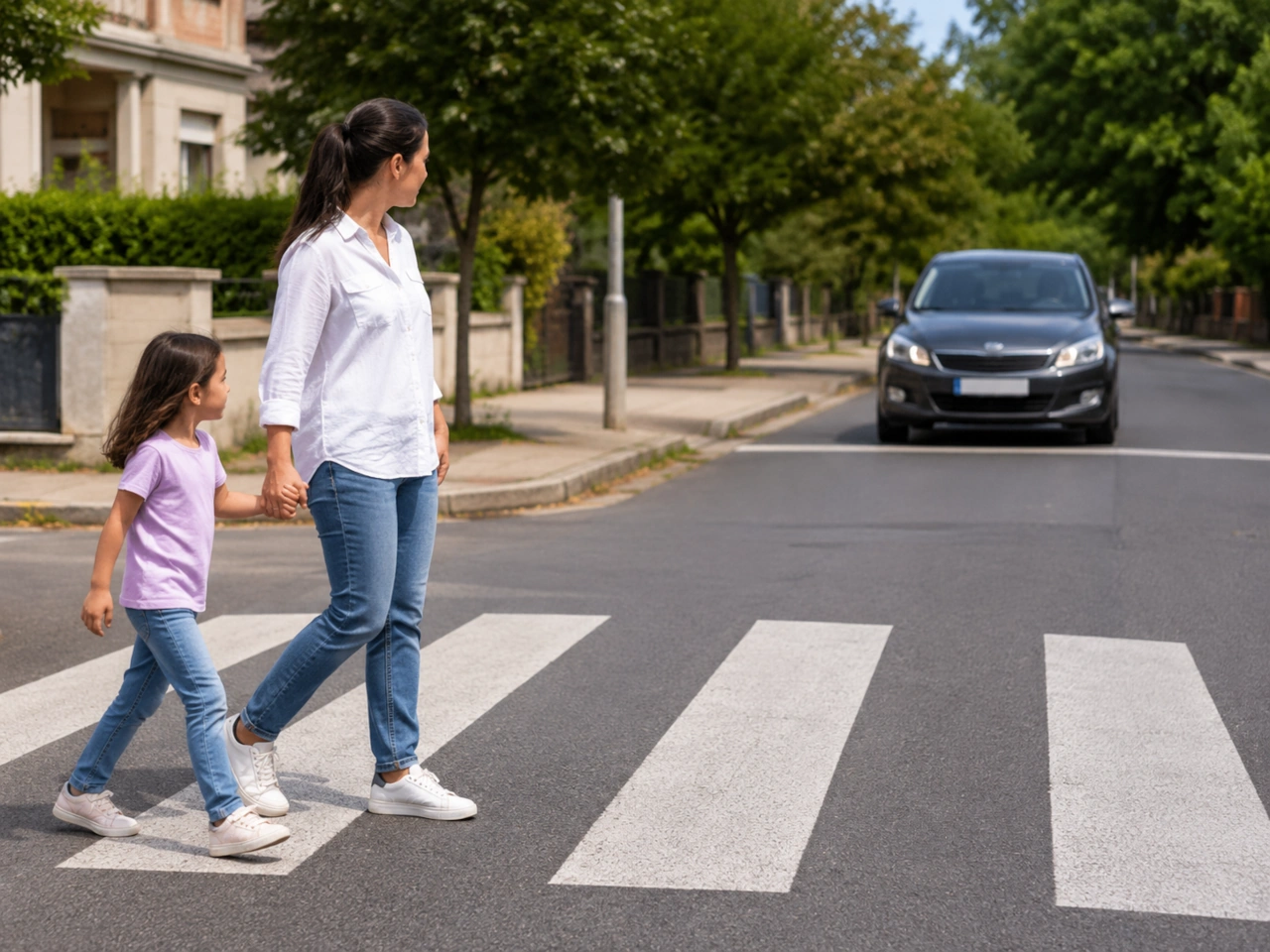 What is the safest way to cross the road with a child?