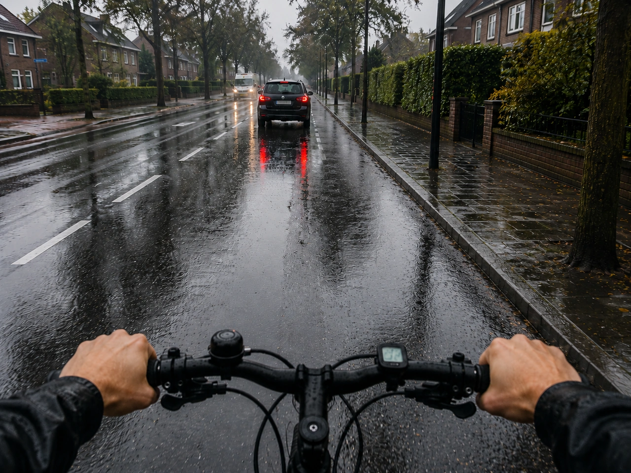How should cyclists brake on a wet road?