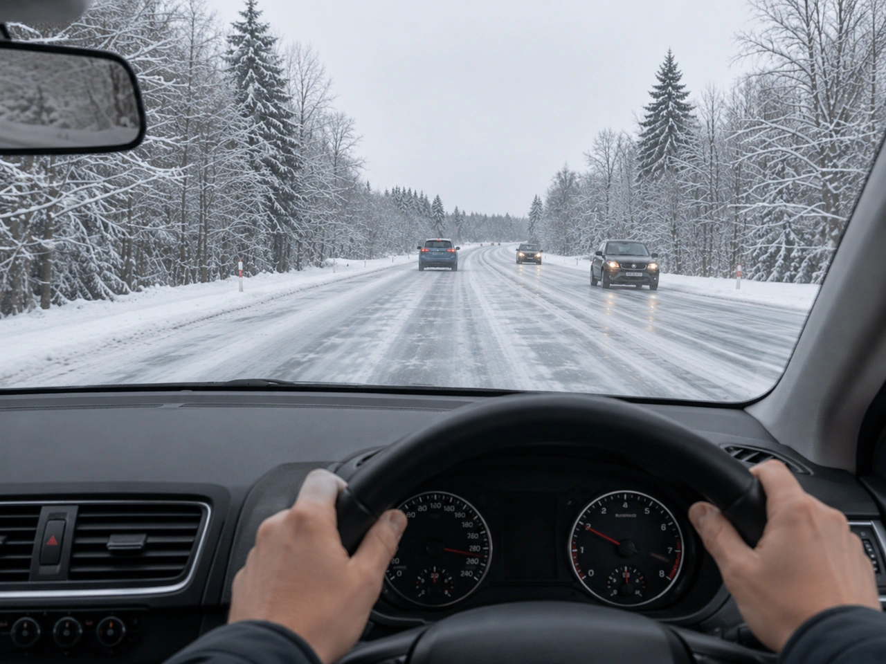 Why should you leave a much larger following distance on an icy road?