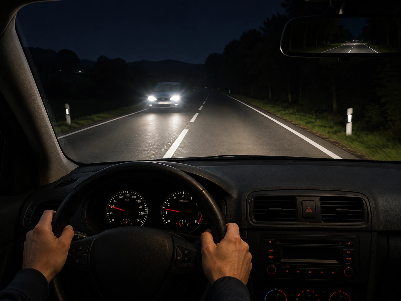 O que deve fazer se os faróis em sentido contrário o encandearem à noite?