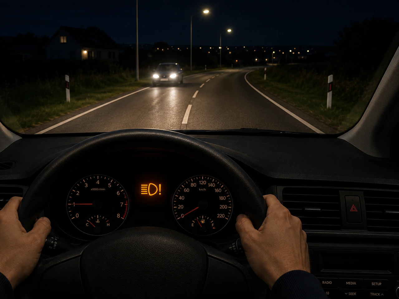 What should you do if your headlights fail while driving at night?