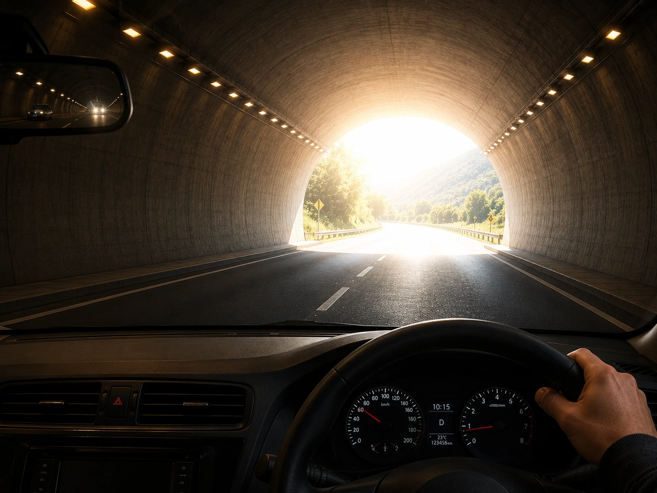 What should you expect when leaving a tunnel in bright sunlight?