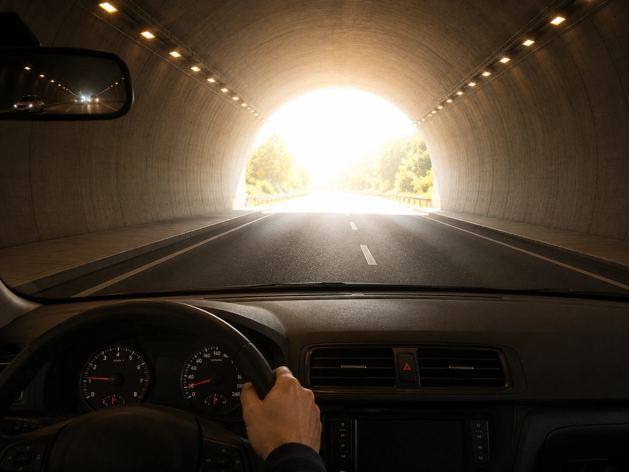 What should you expect when leaving a tunnel in bright sunlight?