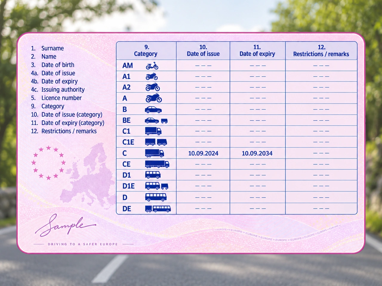 Which vehicles are covered by driving licence C?