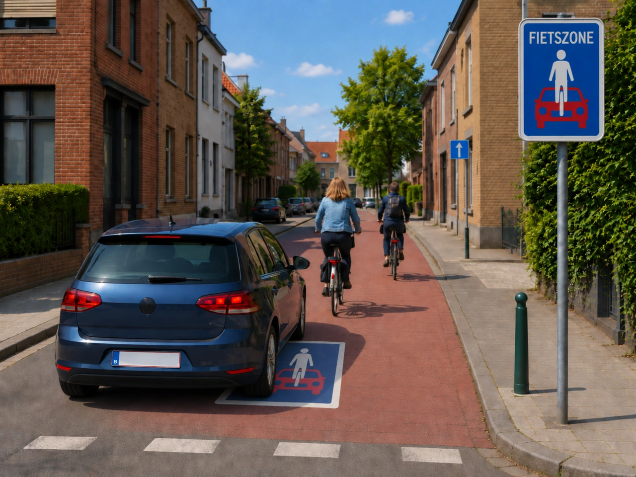 What rule applies to motor vehicles inside a Belgian cycle zone?