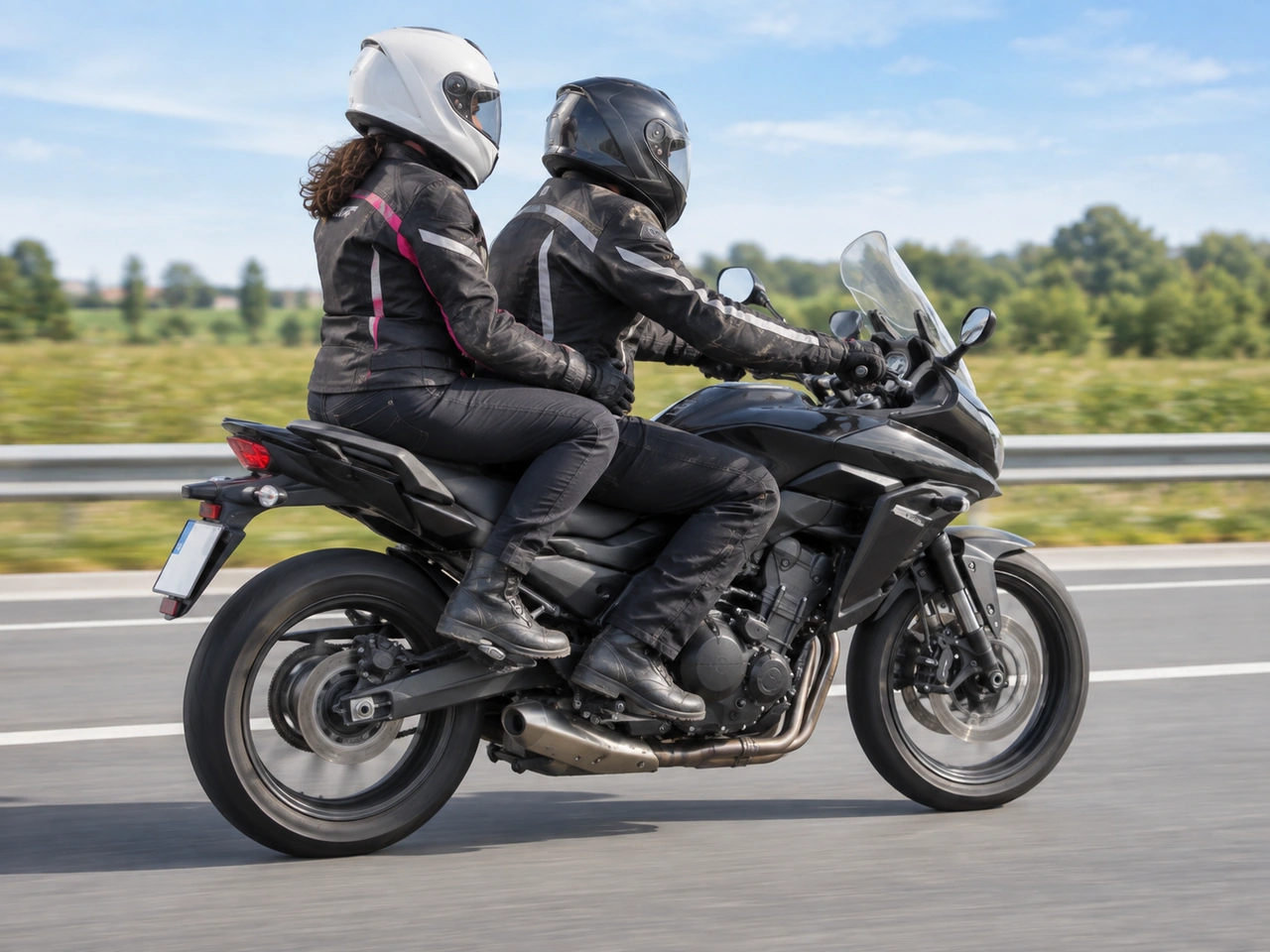 How should a passenger normally sit on a motorcycle?