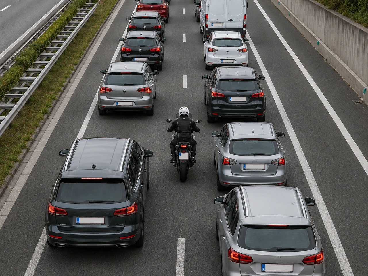 Belçika'da bir motosikletli yavaş hareket eden trafik arasında ilerlerken hangi sınırlar uygulanır?