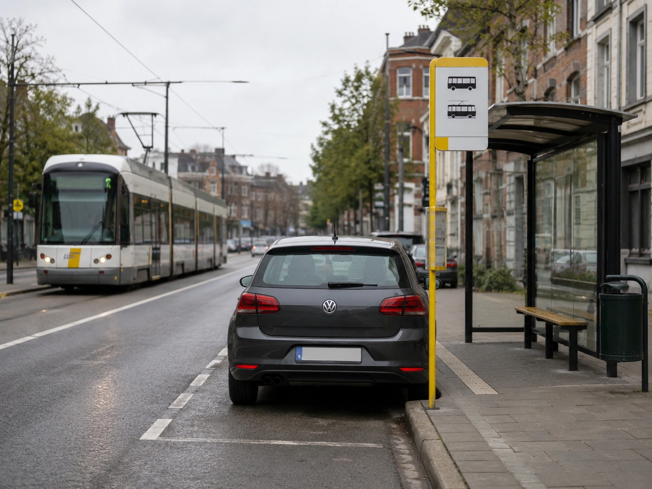 A que distância pode normalmente estacionar de um sinal de paragem de autocarro, trólei ou elétrico?