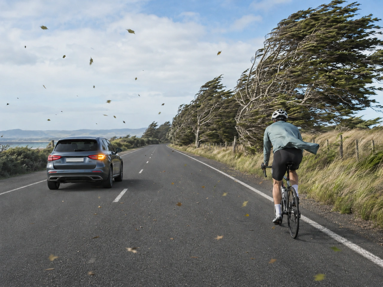 Por que deve deixar mais espaço ao ultrapassar ciclistas com vento forte?