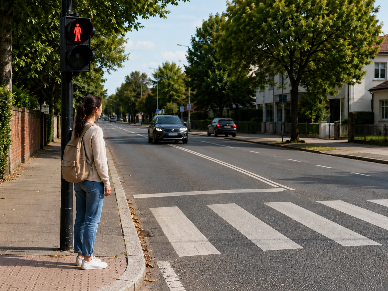 What should you do if the pedestrian light is red?