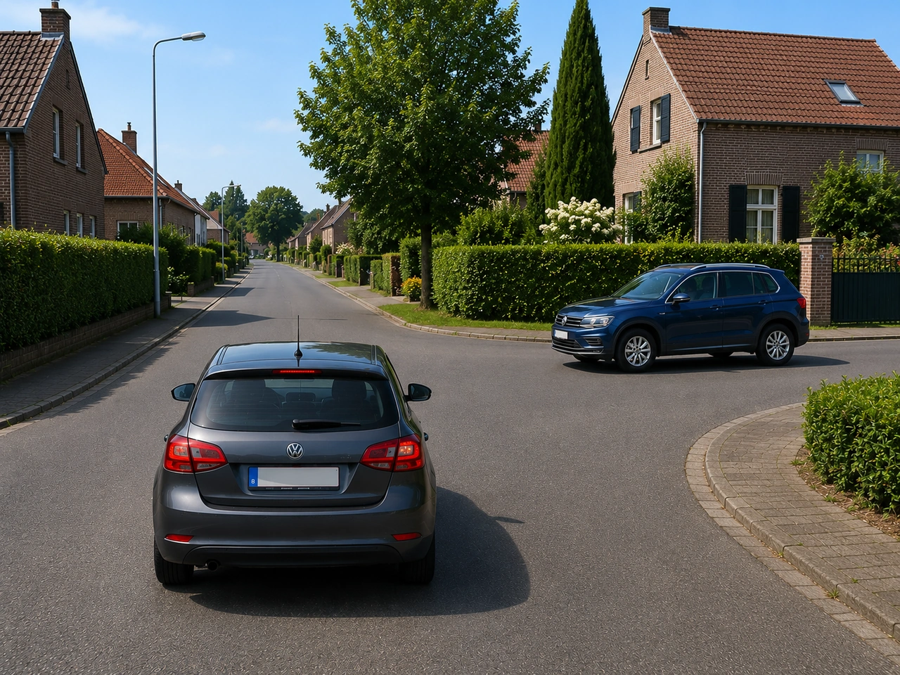 Who normally has priority at an unsigned intersection in Belgium?