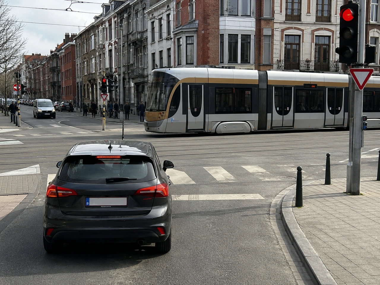 What should you do when a tram or another rail vehicle approaches?