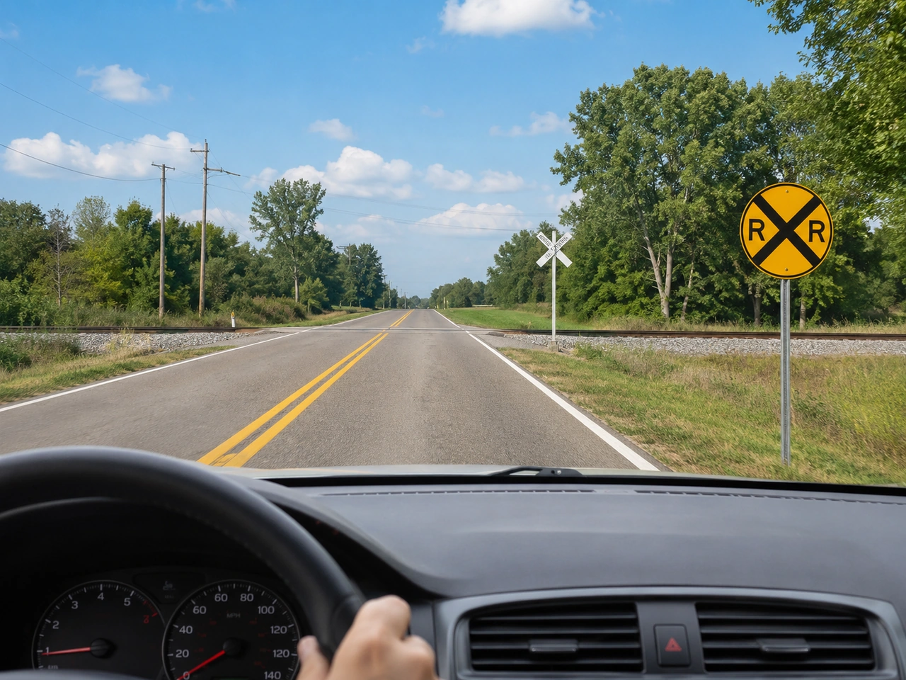 What should you do at a railway crossing without barriers?