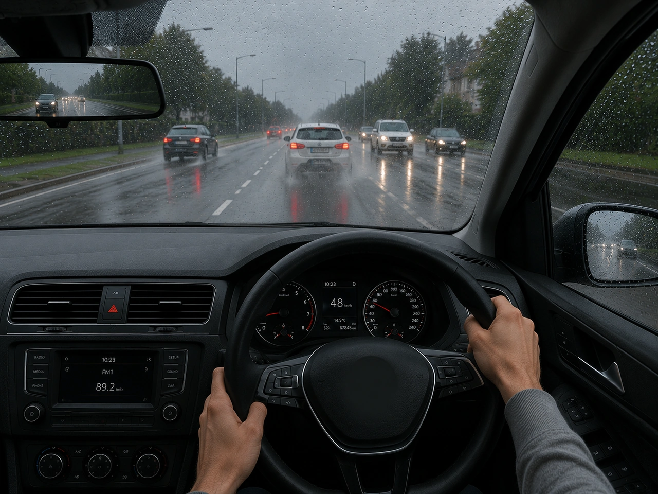 A chuva pode reduzir a aderência dos pneus e aumentar a distância de paragem.