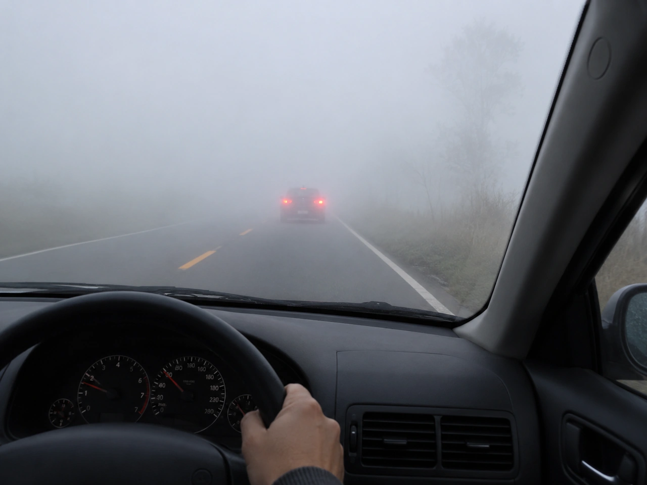 Why should you reduce speed in fog?