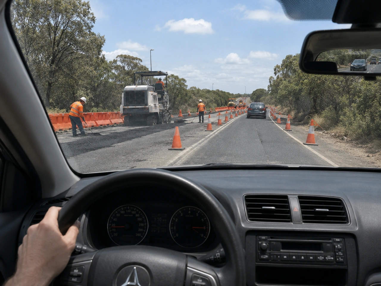 Why should you reduce speed when approaching roadworks?