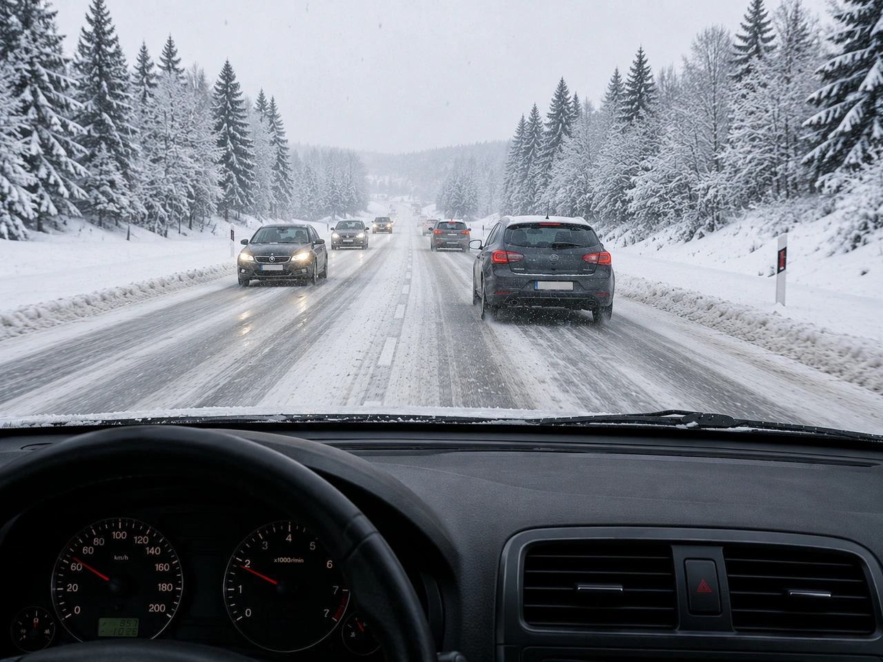 O que deve fazer quando a estrada está coberta de neve ou gelo?