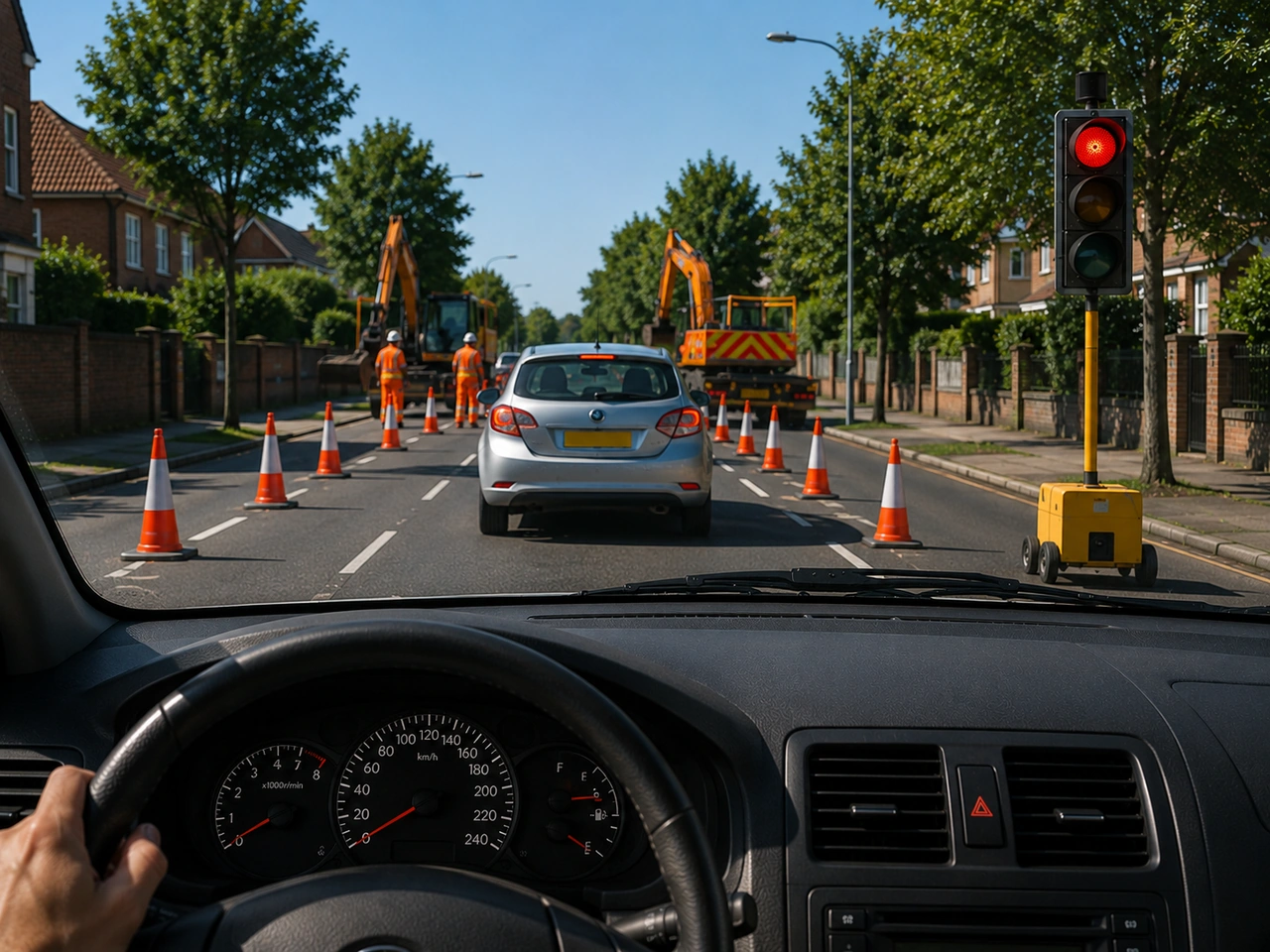 O que deve fazer quando existem obras na estrada à frente?