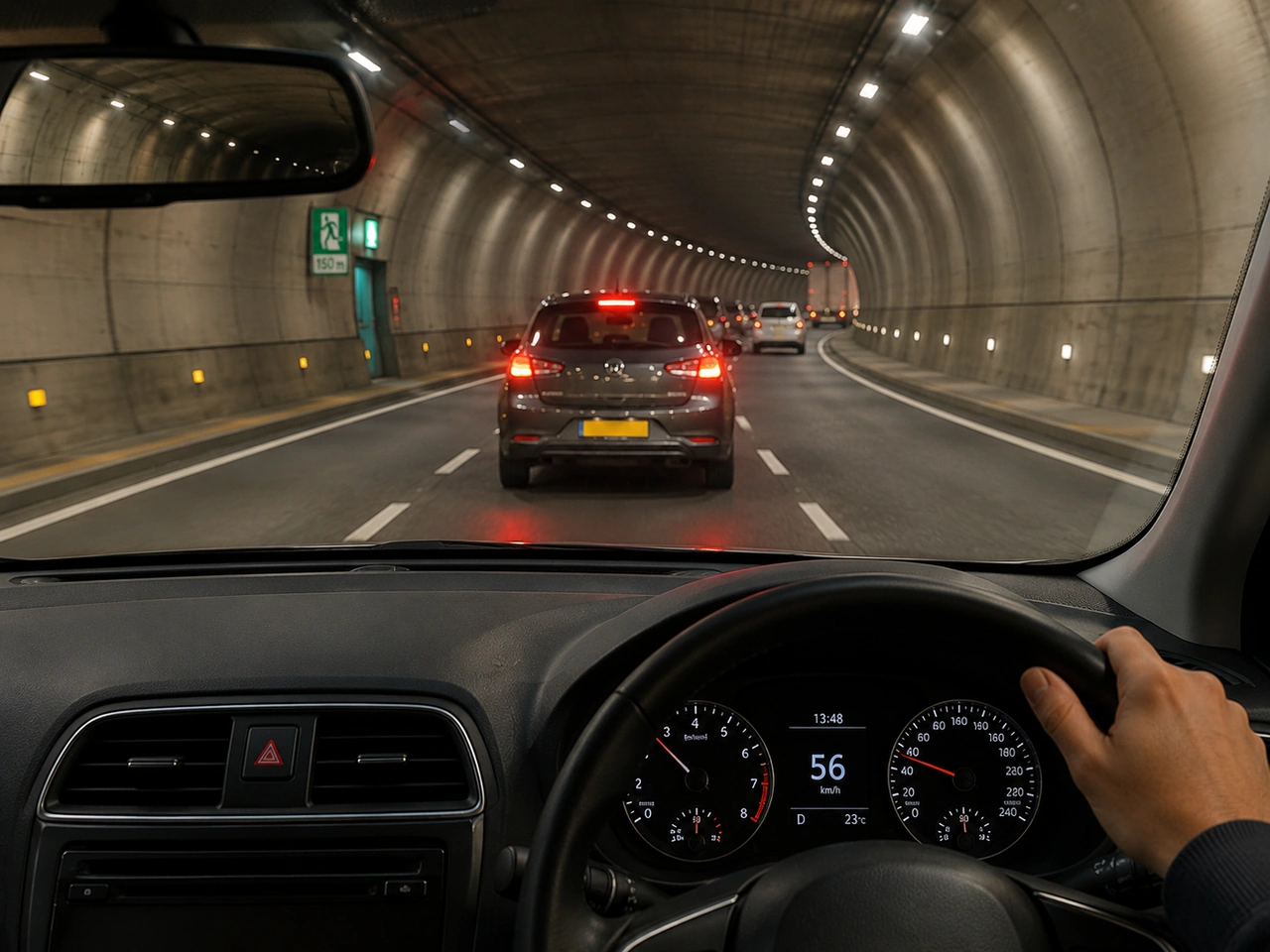 Why should you leave a safe following distance inside a tunnel?