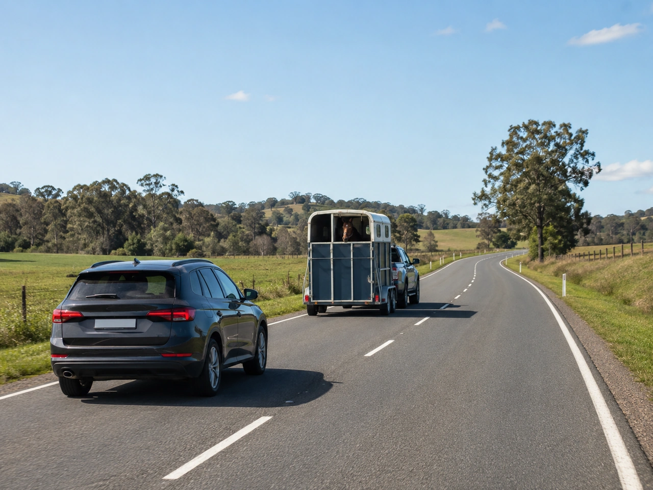 Why should you leave extra space behind a vehicle carrying animals?