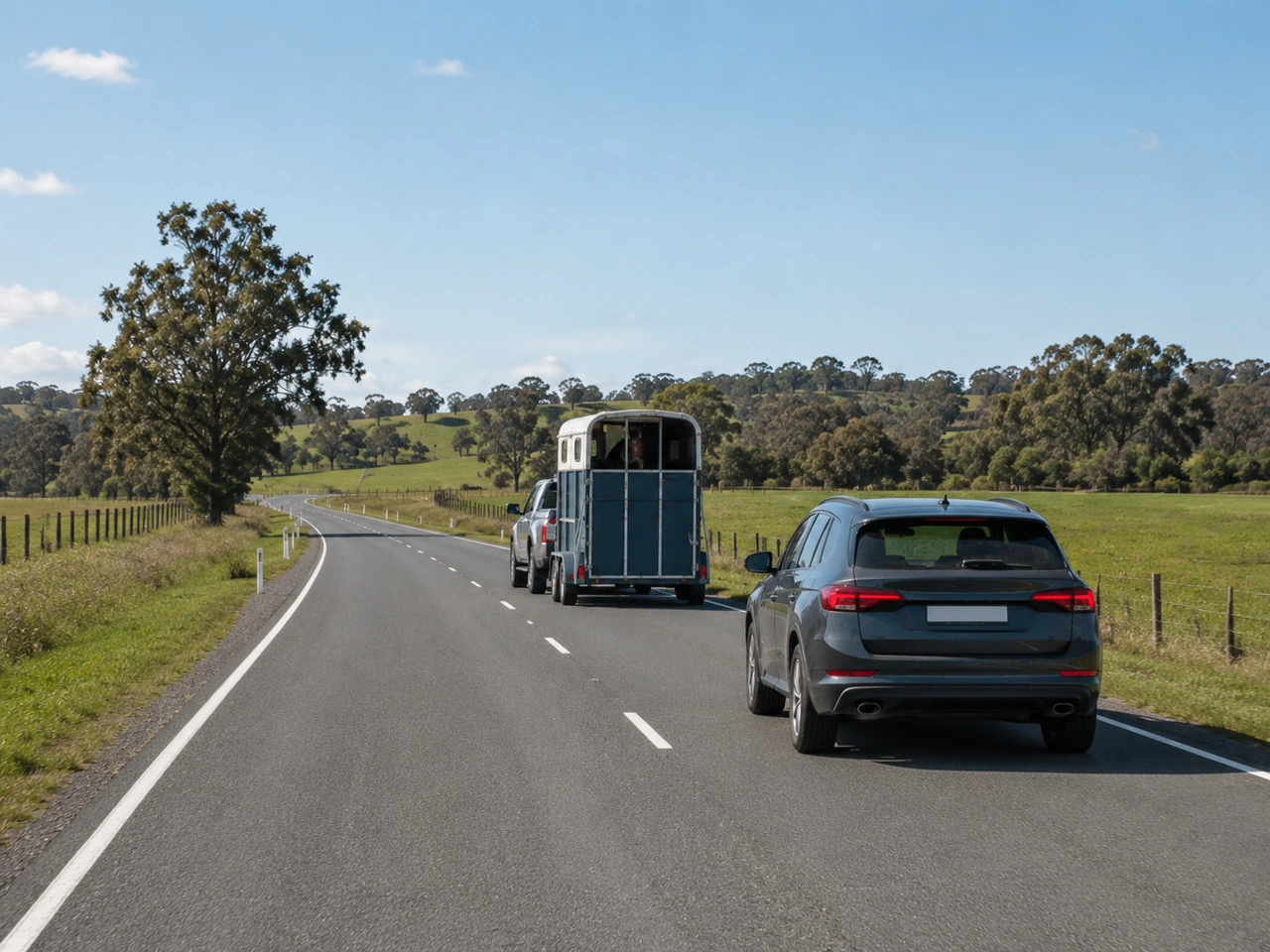 Why should you leave extra space behind a vehicle carrying animals?