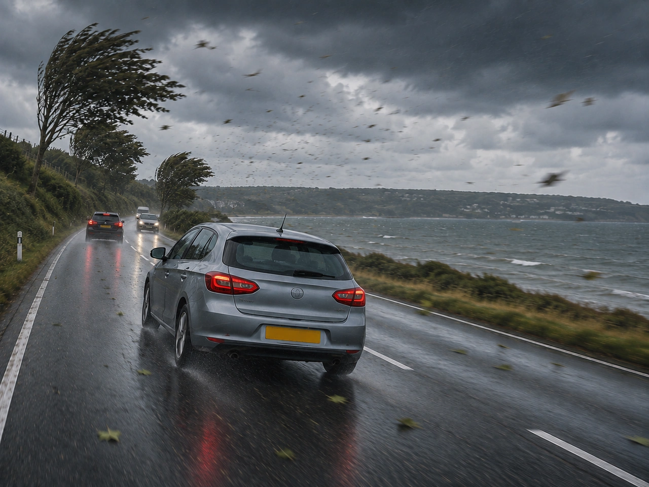Why should you hold the steering wheel firmly during strong gusts?