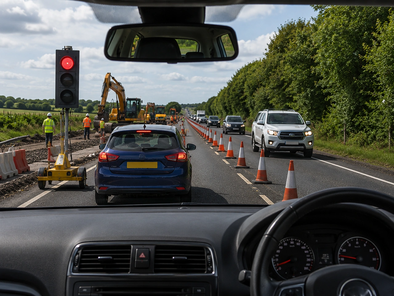 What should you do when temporary traffic lights show red?