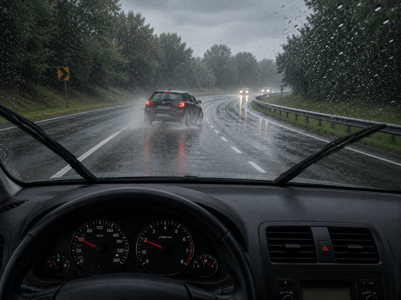 What should you avoid if your vehicle loses grip on a wet road?