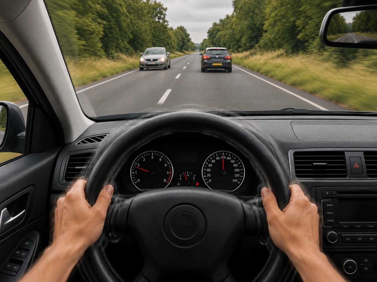 What should you do if an unusual vibration develops in the steering wheel?