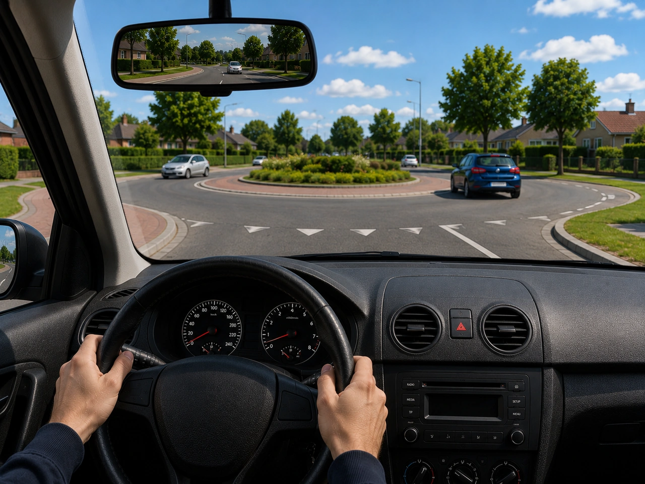 What should you do when entering a roundabout?
